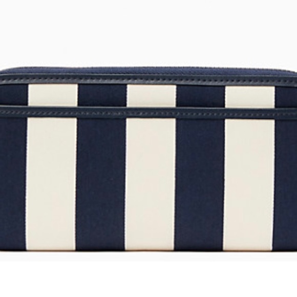 New Kate Spade Continental Wallet Striped Jacquard Zipper Embroidered Blue White - Picture 3 of 4